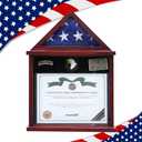 Flag Display Case Military Shadow Box Fits a Folded 3'x5' Army Navy Air Force Veterans Home Flown Flag with Certificate Document Holder Frame and Felt Lining for Badges and Medals, MAHOGANY Finish