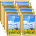 Kathfly 4 x 6 Gold Picture Frames Sets of 12 Modern Simple Designed Photo Frame Bulk with Resin for Pictures Wall Mount Tabletop Display Home Office Hotel Decoration