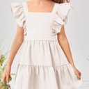 Imily Bela Girls Square Neck Summer Dress Ruffle Sleeve A-line Swing Casual Party Mini Dresses 5-14 Years