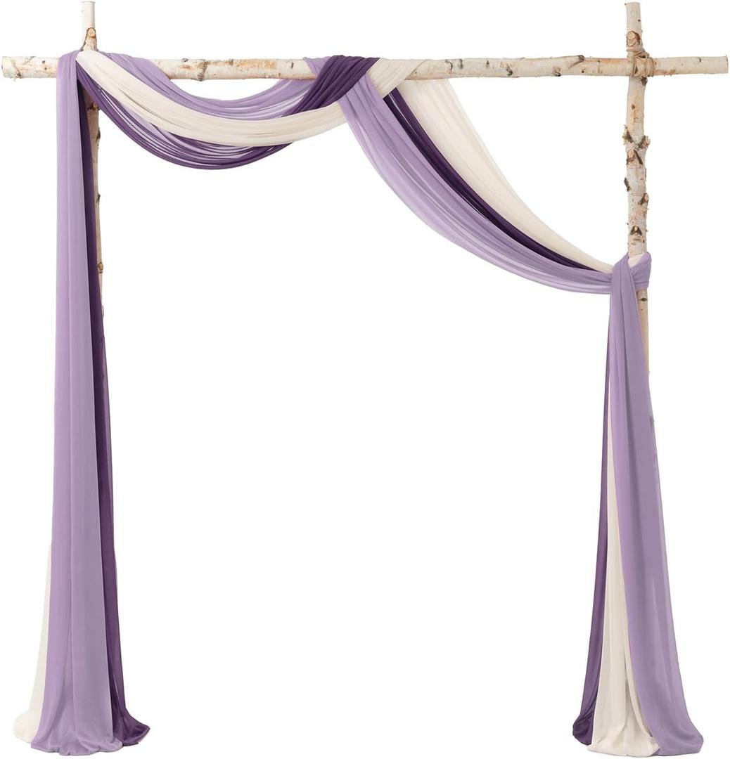 Ling's Moment Wedding Arch Draping Fabric 3 Panels 20Ft Purple Chiffon Fabric,Sheer Hanging Drapes Arrangement for Wedding Ceremony Backdrop Party Swag Home Decor (Lilac & Gold)