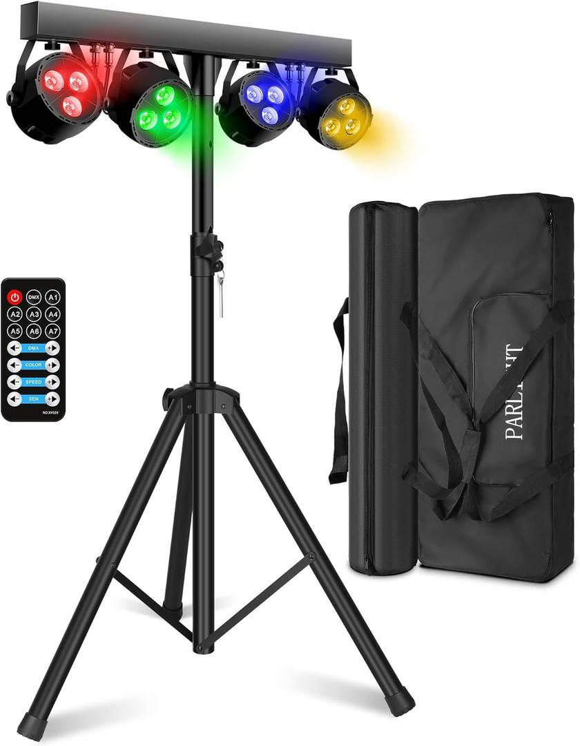 Stage Lights with Stand 120W, Professional DJ Lights Package, RGBW LED 4-Par Gigbar with DMX & Sound-Activated Stage Lighting System for DJs Band Party Wedding Church & Concert, 7FT Tripod