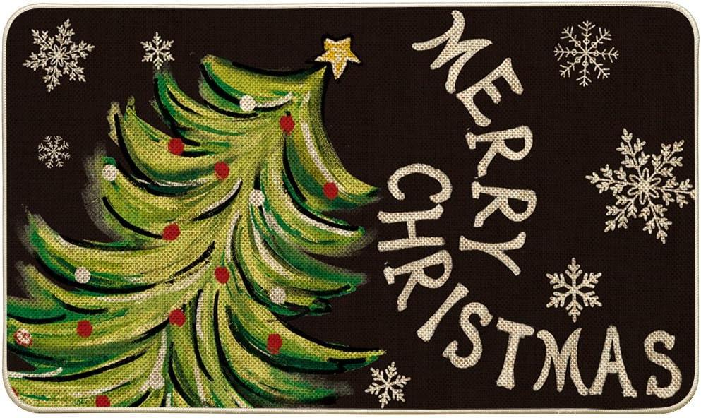 Artoid Mode Black Holly Mistletoe Merry Christmas Doormat, Xmas Winter Home Decor Switch Rug Door Mat 17x29 Inch