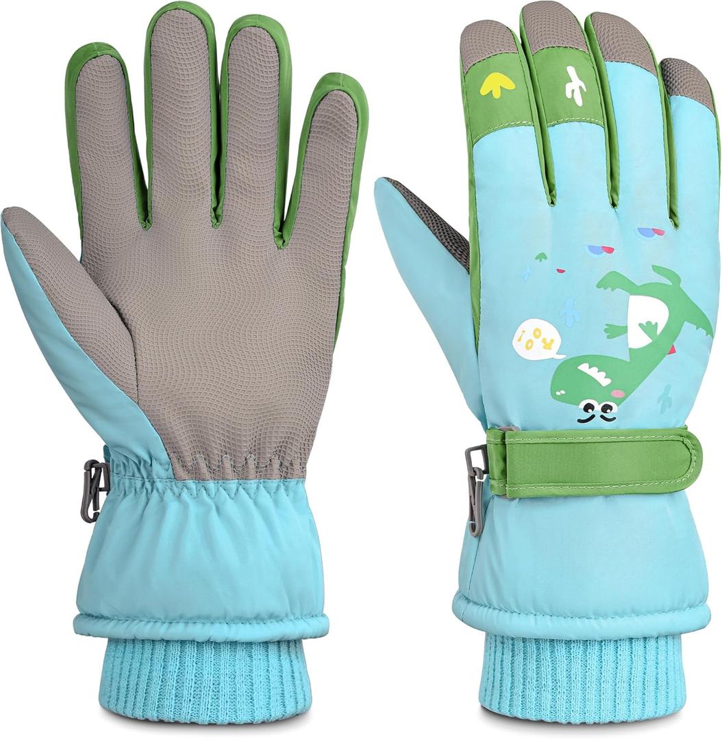 Children Ski Gloves Kids Waterproof Winter Outdoor Snowboard Warm Gloves for Boys Girls (5-8 Years, Light Blue)