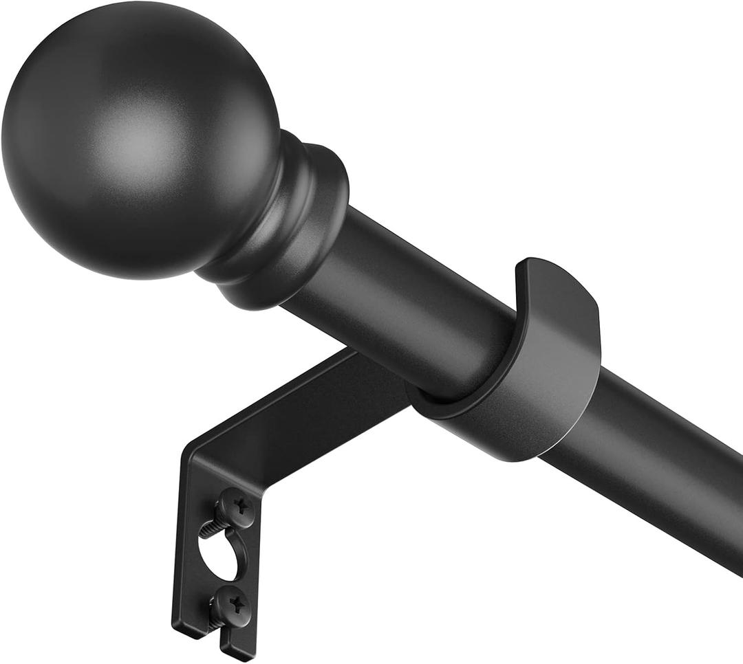 Black Curtain Rods for Window 28 to 48, 5/8 inch Small Decorative Curtain Rod Set with Brackets (32-46'')