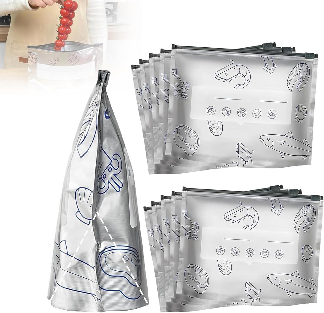 Reusable Aluminum Foil Sealable Storage Bags, 2025 New Resealable Vacuum Zipper Pouches for Food, Stand Up Foil Sealable Bags with Label and Zip Lock for Vegetable Fruit Meat (30PCS, 3 Size)
