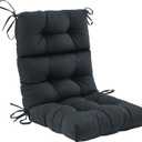 Outdoor High Back Chair Cushion,Water Resistant Tufted Adirondack Rocking Chair Cushion with Ties,Replacement Seat Cushion for Patio Furniture,Black