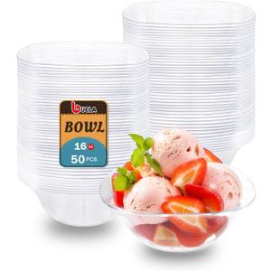 bUCLA 50Pack Clear Plastic Serving Bowls - 16oz Disposable Serving Bowls for Party Dessert/Ice Cream/Salsa/Snack