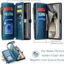 Defencase Compatible with Samsung Galaxy S23 Ultra Case Wallet with RFID Blocking Card Holder for Women Men, PU Leather Magnetic Snap Flip Zipper Strap Phone Case Fit for Galaxy S23 Ultra 5G, Blue