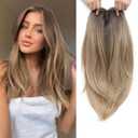 Molefi Hair Toppers for Women with Thinning Hair,18 Inch Long Layered Topper,Synthetic Wiglets Pieces For Women 6.5"x6.5"Large Base for Daily Use (Ombre Brown Blonde)