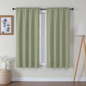 Lecloud Bessie Light Green Curtains 63 Inch Length 2 Panels, Light Filtering Curtains for Bedroom, Faux Linen Textured Window Drapes Rod Pocket, Window Treatments for Living Room, Each 40 W x 63 L