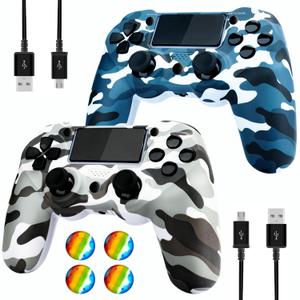 SHEPUDRUC Wireless Controller for PS4, 2 Pack Remote Control Compatible with P4/Slim/Pro with Dual Vibration/Audio/Six-axis Motion Sensor/Game Joystick (Camo Blue + Camo Grey)