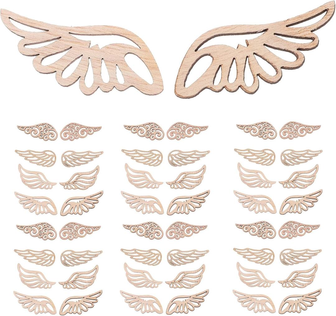 IMIKEYA 80pcs Angel Wings Wooden Patches Unfinished Wooden Slices Crafts Blank Wood Slices for Christmas Wedding Party DIY Crafts Home Decor