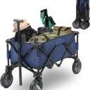 Collapsible Wagon, Beach with Big Wheels for Sand, Grocery Wagon All-Terrain Wheels Garden Grocery for Shopping, Park Picnic, Camping, Beach Trip (Medium, Blue)