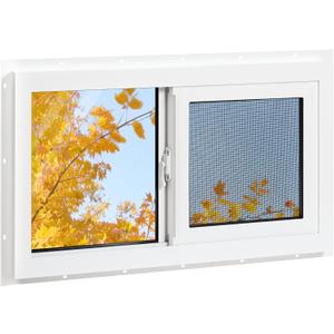 Vinyl Basement Window, 24" x 16" Bathroom Sliding Window with Double Pane Insulated Tempered Glass and Fiberglass Screen for Basement, Bathroom, Shed (White)