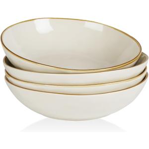 famiware Large Pasta Bowls Set of 4, Ocean Round 8.5" Pasta Serving Bowl Large Dinner Bowls, Kitchen Bowl Set, Microwave and Dishwasher Safe, Scratch Resistant, Vanilla White