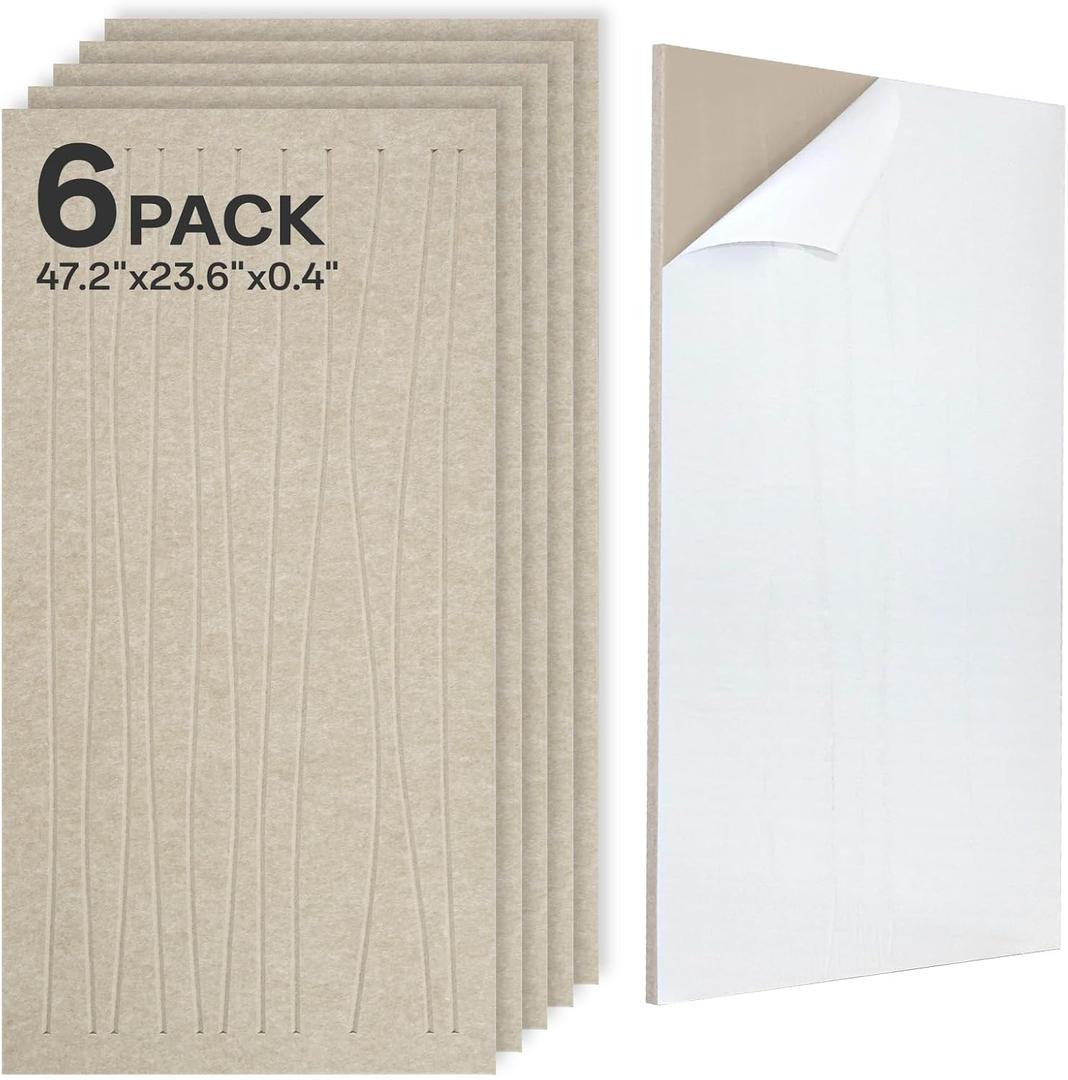 Acoustic 6 Pack Sound Absorbing Shape Cutting Panels, 47.2"x 23.6"x 0.4" Self-Adhesive Noise Reduction Wall Panels for Office, Home Theater, Recording Studio(Camel)