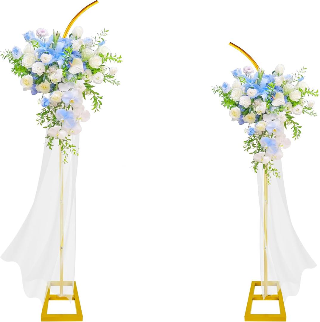 Wedding Arch Stand Flower 7.58FT Half Arch Stand with Base for Flowers, Portable Gold Metal Balloons Ceremony Decor - Reusable Wedding Arches for Decorations