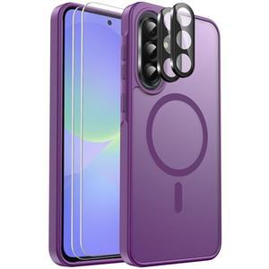 Ezanmull for Samsung Galaxy A36 5G Phone Case Magnetic Shockproof, [Fit for MagSafe] [Glass Screen Protector + Camera Lens Protector] Translucent Anti-Fingerprint (Purple)