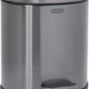 Rubbermaid Stainless Steel Semi-Round Step-On Trash Can, 1.6-Gallon, Charcoal, Small Wastebasket with Lid for Home/Kitchen/Bathroom/Office