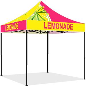 Oudain 10x10 Lemonade Themed Pop up Canopy Tent Commercial Canopy for Food Vendors Heavy Duty Pop up Shelter for Outdoor Catering Advertising Stand with Iron Frame and Silver Coated Fabric, 10 x 10 ft/ 3.05 x 3.05 M