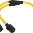 3FT NEMA L14-30 Splitter Cord Generator Y Adapter, HDWS NEMA L14-30P to (2) Outlet Port L14-30R Twist Lock Extension Cord, 30 Amp 4 Prong Generator Power Cord Adapter