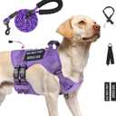 No Pull Tactical Dog Harness for Large Dogs, Escape Proof Molle Dog Vest Harness and Leash Set, Adjustable Military Service Dog Harness with Handle for Medium Large Dogs(Purple, L)