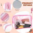 24 Pack Clear Makeup Bags Bulk Cosmetic Storage Bag Waterproof PVC Pouch with Zipper for Travel Organizer Plastic Toiletries Case for Women Traveling Bathroom, 7"x 4.7"x 2.4" (Pink)