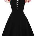 Women's Vintage Polka Dot 1950s Audrey Retro Rockabilly Prom Dress 50's 60's A-Line Cocktail Party Swing Dress (Black, S)