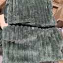 Bedsure Fluffy Duvet Cover Set - Ultra Soft Plush Shaggy Comforter Cover Queen Size, Warm Flannel Fleece Bed Sets for Winter, 3 Pieces (Striped Pattern, Green)