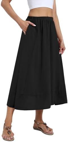 DB MOON Womens Midi Length Skirt 2025 Business Casual Flowy A Line Skirts with Pockets Teacher Outfits Size M
