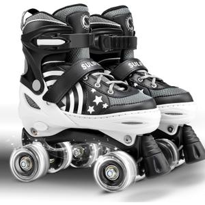 SULIFEEL Rainbow Unicorn 4 Size Adjustable Light up Roller Skates for Girls Boys for Kids
 (Large - Youth)