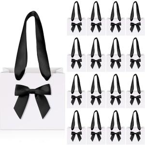 Kolldenn 50 Pcs No DIY Small Gift Bags with Black Bow Ribbon 4''x2.7''x4.5'' Mini White Paper Thank You Bags Bulk with Handle for Baby Shower Wedding Party Favor Birthday Return Guests (1 Count (Pack of 50))