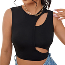 WDIRARA Women's Cut Out Crop Tank Top Sleeveless Solid Round Neck Slim Camisole, X
