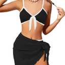 Girls Swimsuit Bikini Set and Cover Up Skirt 3PCS Bathing Suit Removable Knot Dual-Use Girls Swimsuits Size 7-16 (7-8 Years, Black)