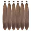 Ash Brown Braiding Hair Pre Stretched Knotless Braiding Hair Synthetic Box Braids Brown Hair Extension for Braiding (6 Packs)