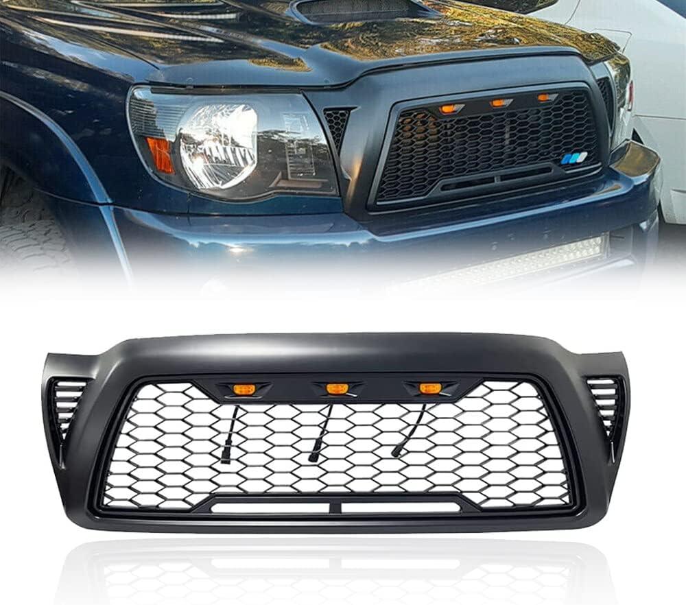 Mesh Grille Compatible For Toyota Tacoma front grill with 3 LED Lights 2005 2006 2007 2008 2009 2010 2011