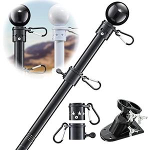 Flag Pole Holder for Outside House - 5ft Stainless Steel Heavy Duty Flagpole Kit, Tangle Free, 2 Angle Bracket for Grommet Flags, Banner, Garden Flag, for Outdoor Porch, Yard, Garage, Balcony, Black