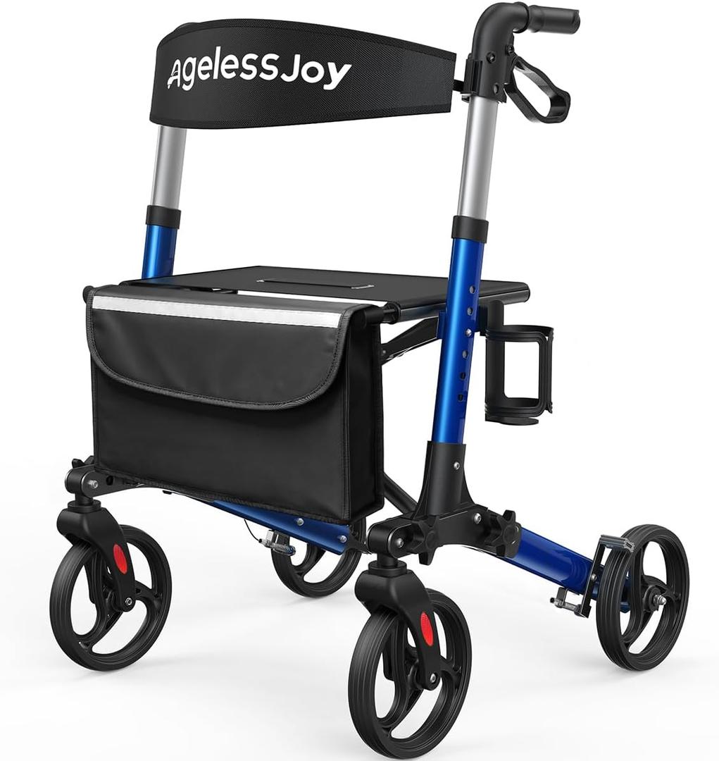Ageless Joy Rollator Stroller Foldable Rollator Walker with Seat for Seniors,Aluminum Frame