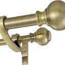 1 Inch Double Curtain Rods 84 to 120 Inches, Window Dual Drapery Rod, Adjustable Telescoping Heavy Duty Curtain Rods with Iron Finials and Aluminum Brackets for Bedroom, Patio, Kitchen, Antique Brass