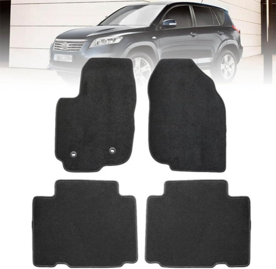 GXARTS 4 PCS Front and Rear Velour Replacement Floor Mats Carpet Black Compatible with Toyota RAV4 2006 2007 2008 2009 2010 2011 2012