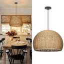 Arturesthome 2-Light Rustic Farmhouse Rattan Pendant Light,19.68in Large Dome Hand Woven Ceiling Mounted Rattan Chandelier,Coastal Beach Ceiling Hanging Light for Kitchen,Dining Room