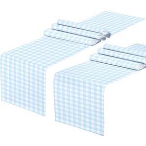 4 PCS Light Blue and White Gingham Table Runner 71 x 13'' Buffalo Plaid Check Table Cloth for Farmhouse Rustic Summer Coastal Birthday Wedding Party Decorations
