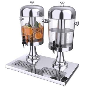THXSUN Beverage Dispenser, 4.4 Gallon Double Drink Dispenser with Centre Ice Core and Drip Tray, Stainless Steel & PE Beverage Dispenser with Stand for Cold Drinks Parties Buffet Catering