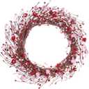 J'FLORU Valentines Day Wreaths for Front Door 20 Inch Valentines Day Wreath Valentines Wreath with Cute Hearts and Berries Valentines Day Gifts Anniversary Wedding Decorations (Red/Pink)