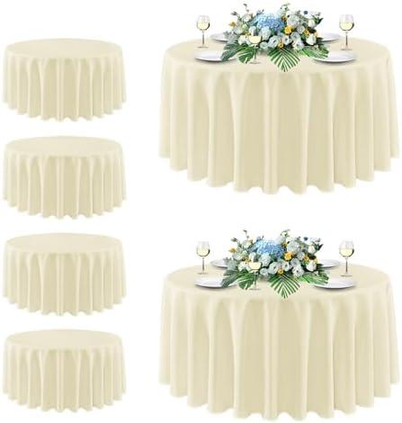 Sancua Round Tablecloth 108 Inch Diameter, 6 Pack - Circle Polyester Fabric Table Cloth for Wedding Party Reception Banquet Birthday, Washable Formal Table Cover (Fit 42-96 Inch Tables), Beige