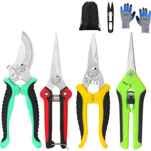 5 pack Garden Pruning Shears Stainless Steel Blades, Handheld Scissors Set with Gardening Gloves,Heavy Duty Garden Bypass Pruning Shears,Tree Trimmers Secateurs, Hand Pruner (Multi-color)
