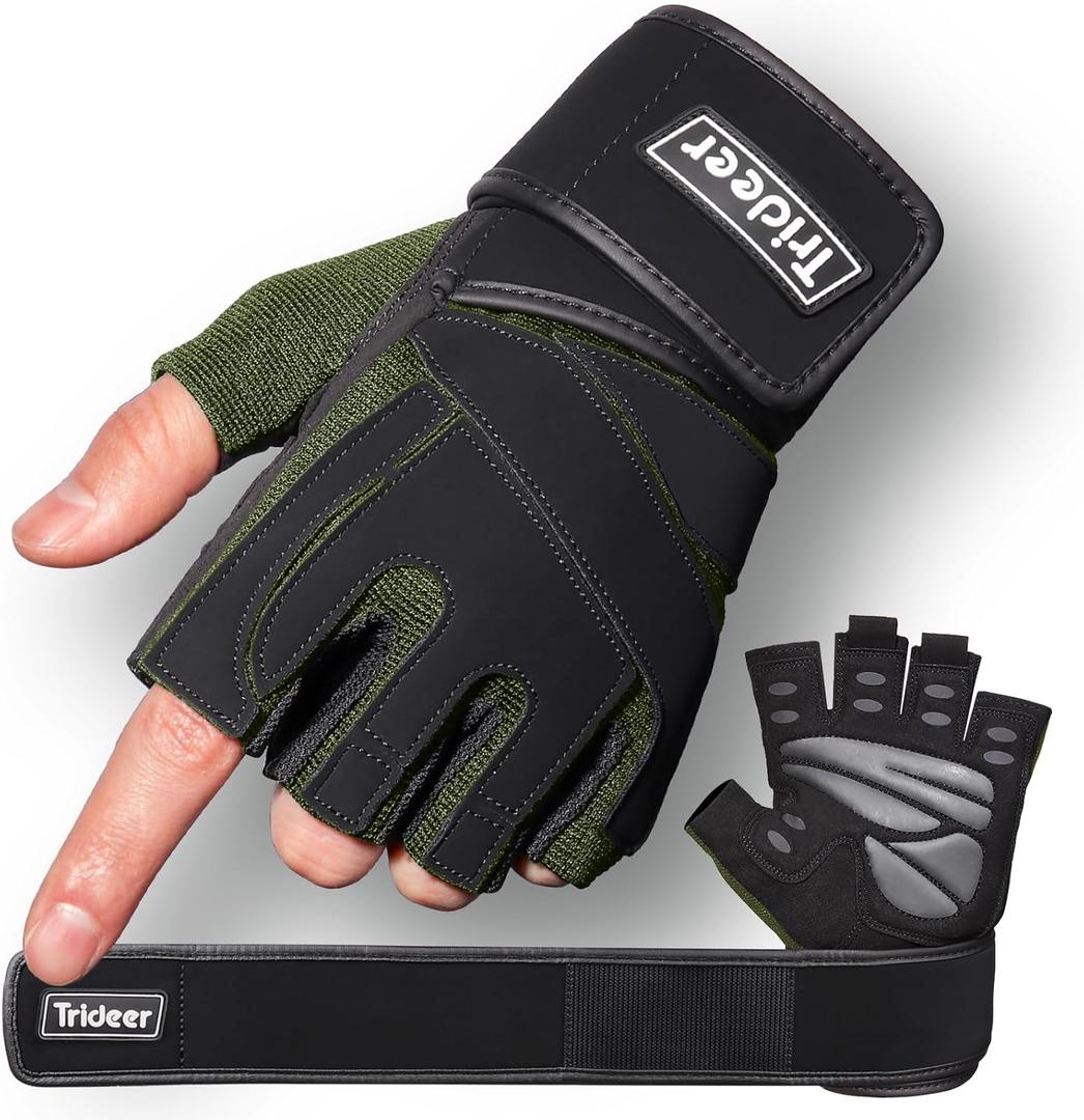 Trideer Workout Gloves for Men, Weight Lifting Gloves with Wrist Wrap Support, Full Palm Protection & Extra Grips for Weightlifting, Exercise, Cross Training, Fitness, Pull-up L