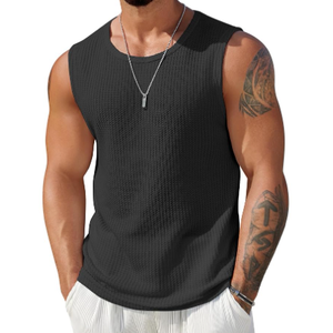 COOFANDY Mens Casual Tank Tops Waffle Knit Sleeveless Shirt Breathable Tank Shirts Summer Muscle Tee Black M