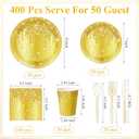 400 Pcs Gold Birthday Party Decorations Golden Glitter Paper Plates Disposable Diamonds Napkins and Cups for Women Birthday Anniversary Wedding Party Decorations Supplies