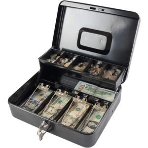 KYODOLED Locking Cash/Money Saving Organizer Box with Lock Safe with Key and Cash Tray, Black, 11.81Lx 9.45Wx 3.54H inches, XL Large